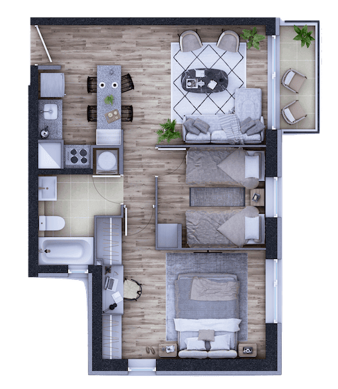 Modelo 4 - 2 dormitorios y 1 baño